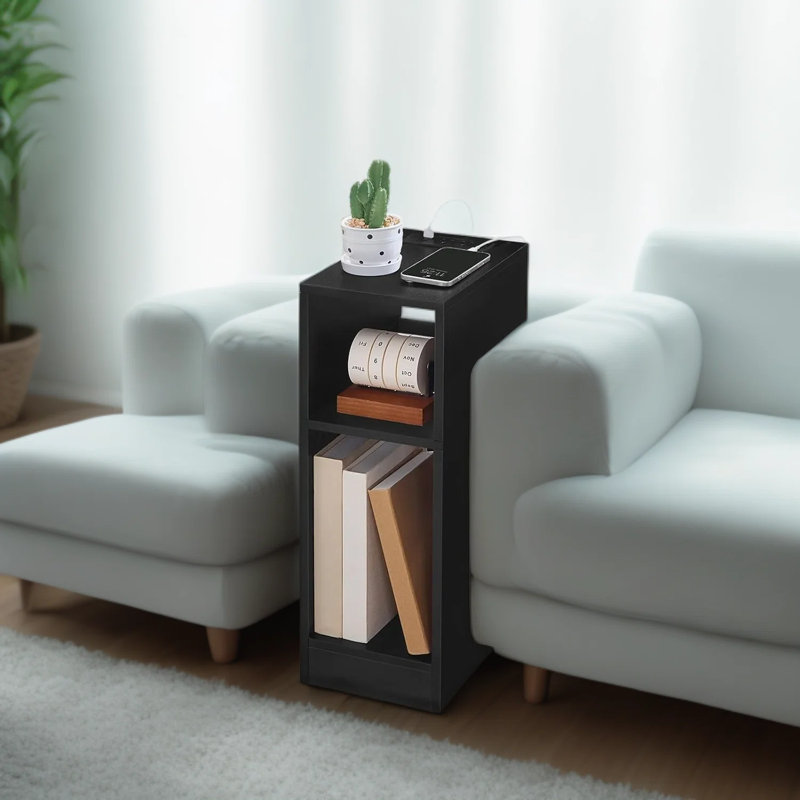 Slim Nightstand With Charging Station And LED Sensor Light, Modern End Table With Multiple Outlets For Small Spaces, Bedroom And Living Room