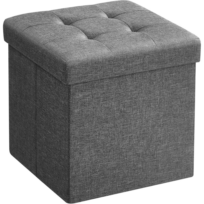 30cm Wide Tufted Rectangle Solid Colour Standard Ottoman with Storage, Grey