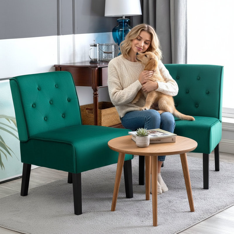 Fauteuil d'appoint 2 pièces à dossier boutonné, Vert