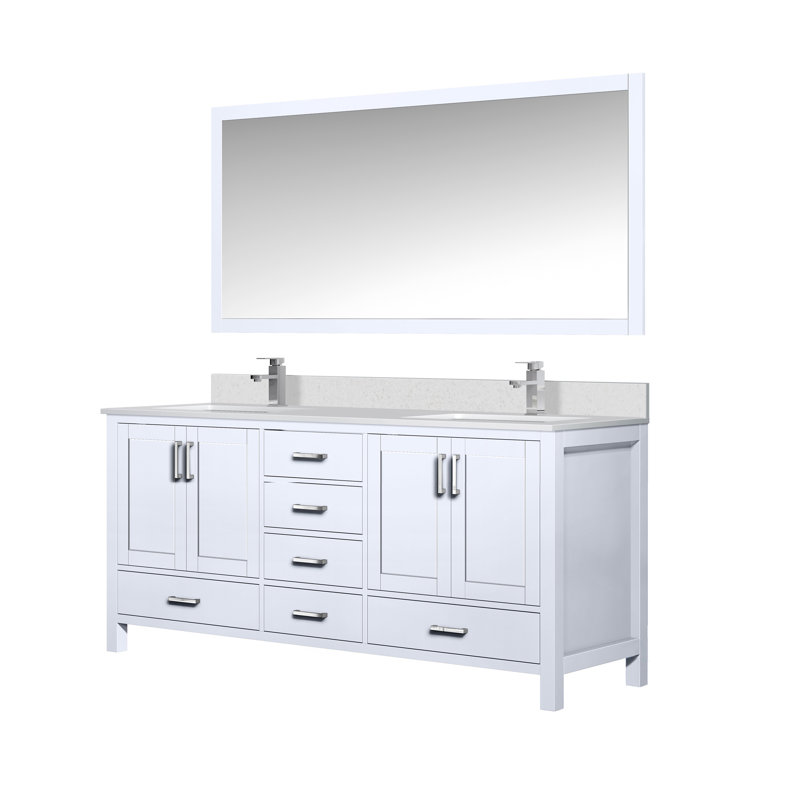 Jacques 72 in. W x 22 in. D Double Bath Vanity, Faucet Set, and 70 in. Mirror, White Quartz, White