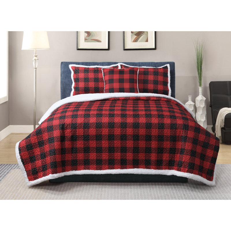 Bram Polyester Plaid Quilt, Twin Quilt + 2 Pillowcases