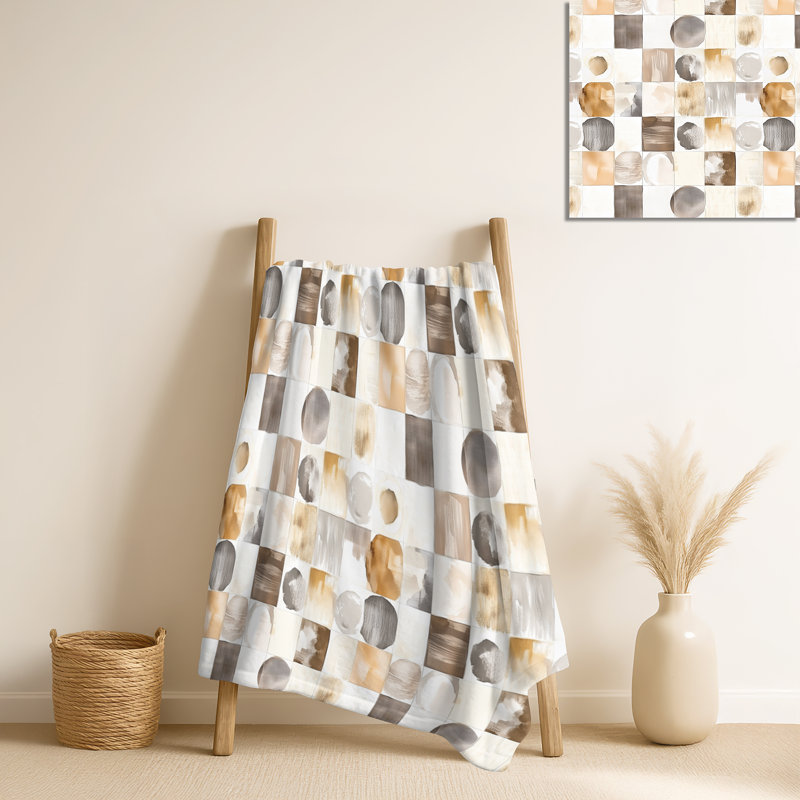 Courtepointe beige et brun à mélange neutre - Patchwork doux, jeté en peluche