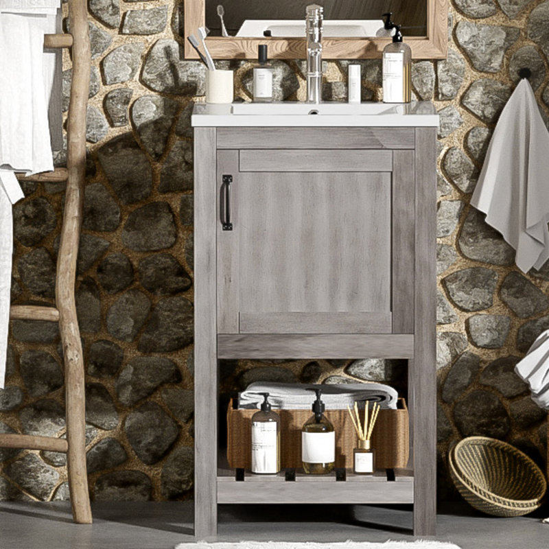 Combinaison de meuble-lavabo de 16 po pour les petits espaces, meuble-lavabo avec lavabo rectangulaire en céramique, meuble-lavabo avec 1 porte et 1 tablette ouverte, meuble-lavabo