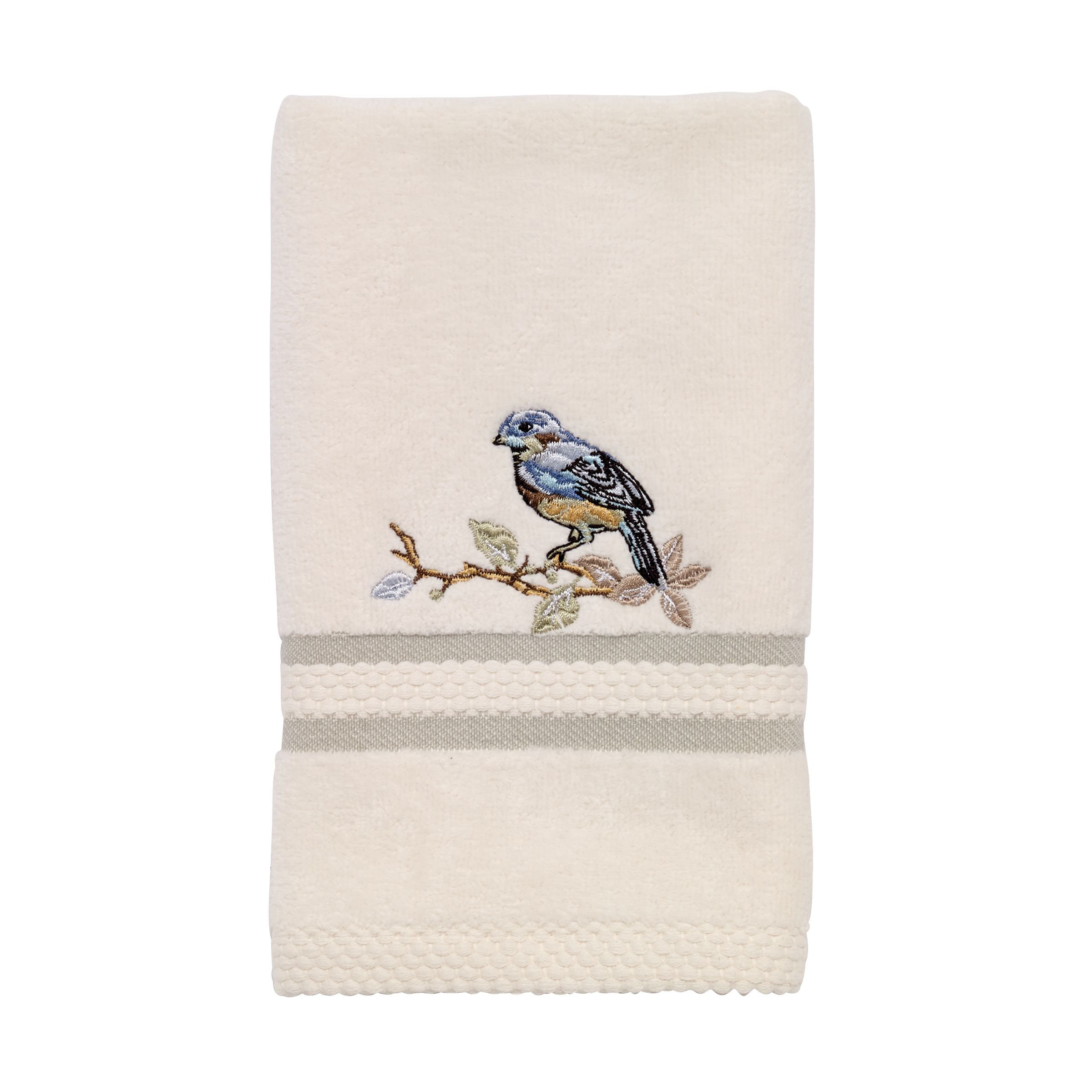 New Embroidered Bird on Branch Nature Bathroom Terry Cotton Hand Towels SET