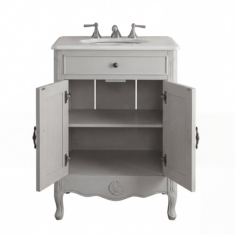 26'' Single Bathroom Vanity with Marble Top, Gray