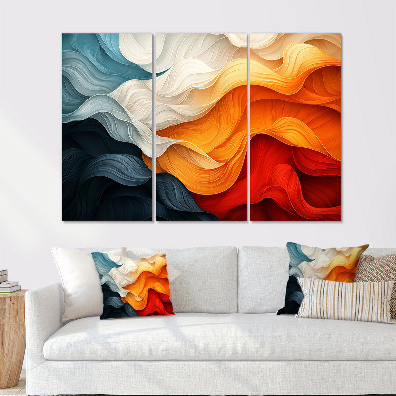 Orange et bleu Biomorphism Organic Forms VI - Biomorphism, ensemble d'art mural, Toile tendue, H 40 po x l 60 po x P 1 po