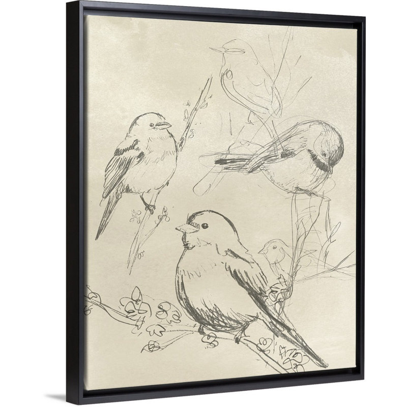 Art mural rétro sur toile, oiseau chanteur II, Toile encadrée noire, H 16 po x l 13 po x P 2 po