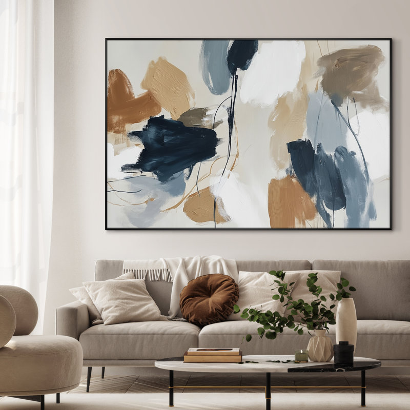 Extra Large Wall Art Fabric Print - Earthy Hue Abstract Art Artwork Decor for Living Room or Bedroom - "Frame Assembly Required (Unfinished Frame)"