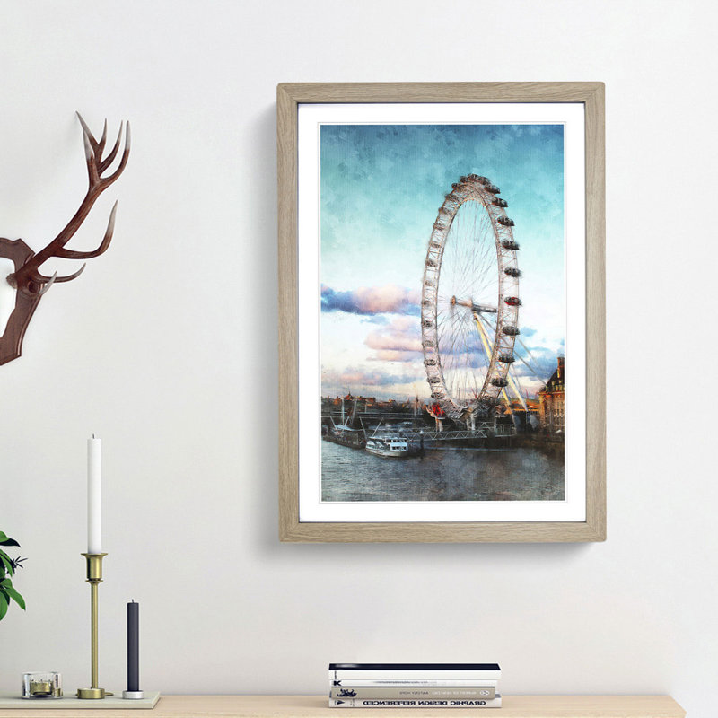 The London Eye - Picture Frame Painting Print, 87cm H x 62cm W x 2cm D, Oak Framed