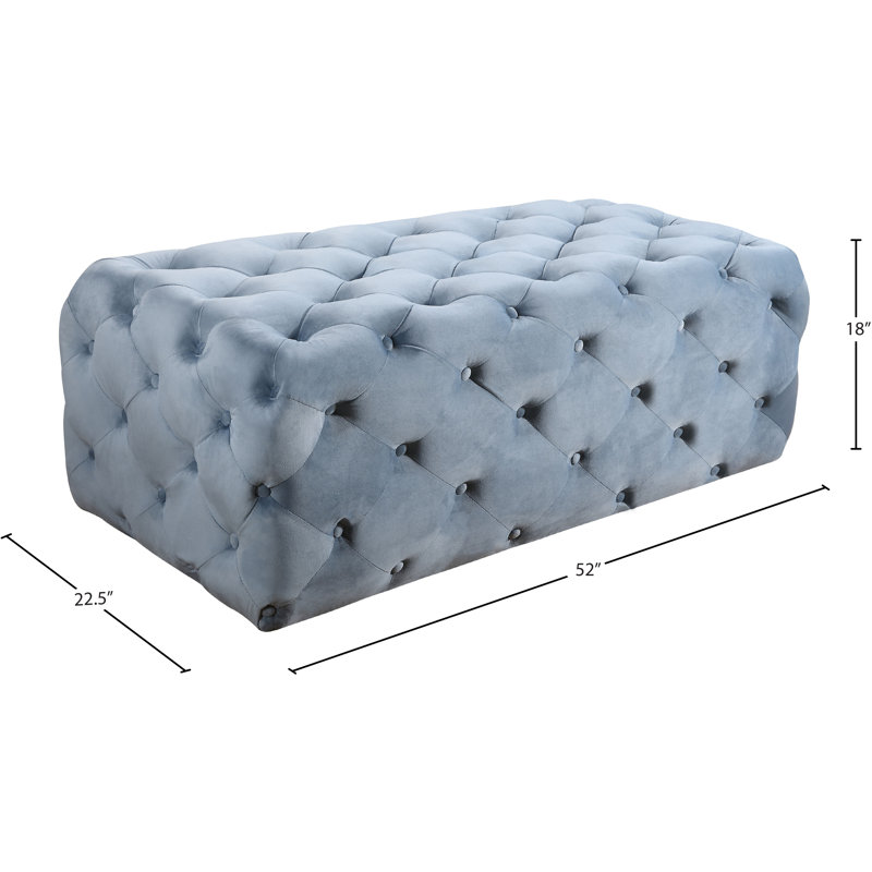 Repose-pieds cocktail rectangulaire en velours capitonné de 52 po Paz, Velours bleu ciel