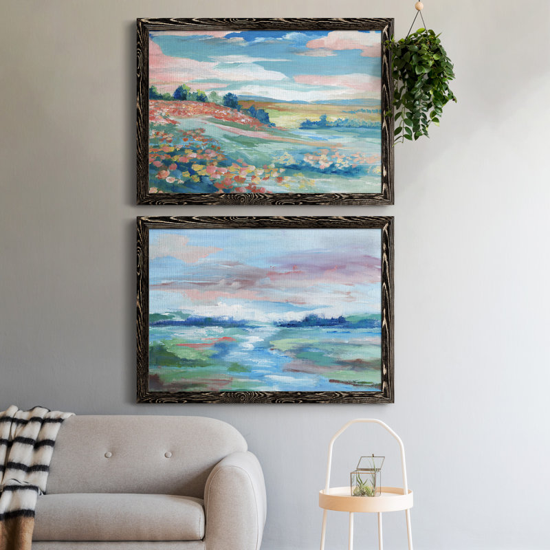 Vue pastorale - Ensemble de 2 peintures sur toile encadrées, H 37,5 po x l 55 po x P 1,5 po, Cadre noir