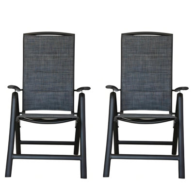 2 chaises de patio pour terrasse - structure en aluminium avec 7 positions réglables et rembourrage doux pour mobilier de jardin pliant gris foncé inclinable pour l'extérieur, le camping, le porche (de 2