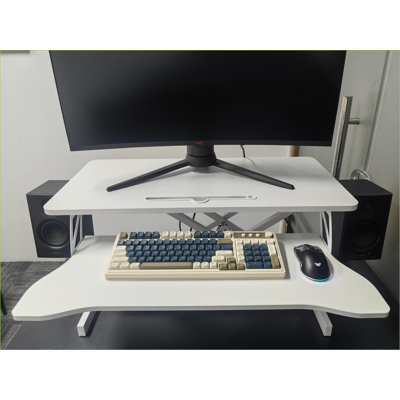 Desk Converter, 31.5” Wide Height Adjustable Sit to Stand Riser with Dual Monitor Space | White | MDF+Metal