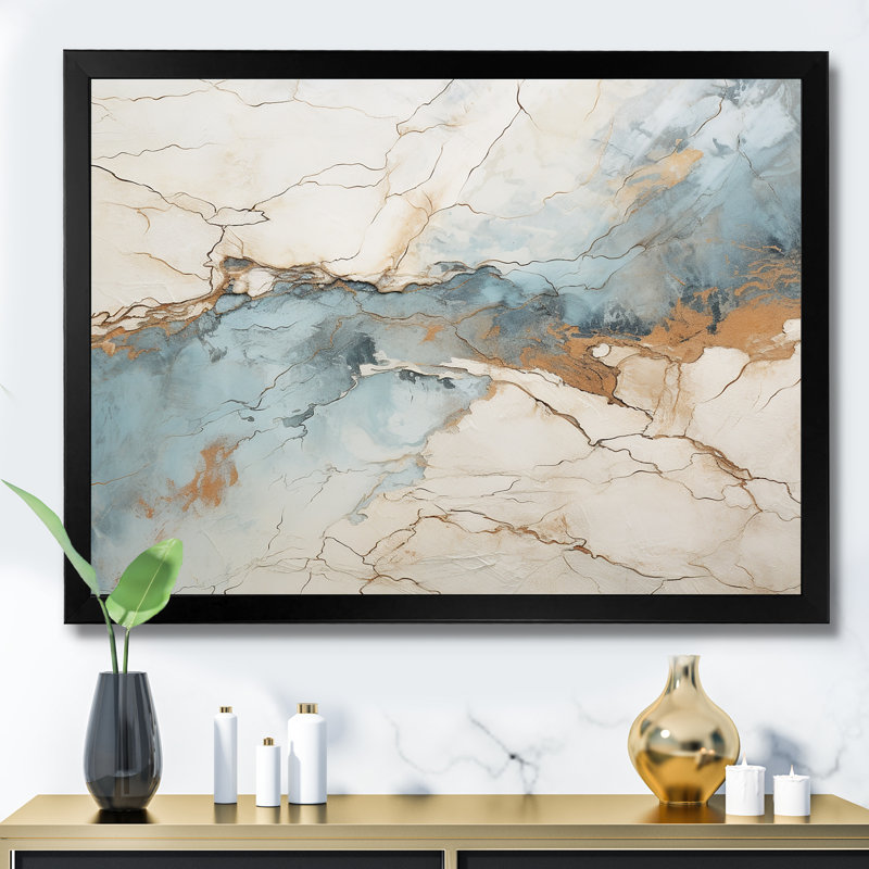 «Blue and White Marble River II», reproduction sur toile, Cadre simple noir, H 34 po x l 44 po x P 1,5 po