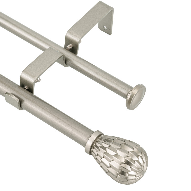 Tringle à rideaux double réglable en acier Roul, 48" - 84", Étain