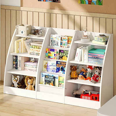 4 Tier Kids Bookshelf,4 Layer Sling Kids Book Shelf for Kids Rooms,Wood Children Bookcase