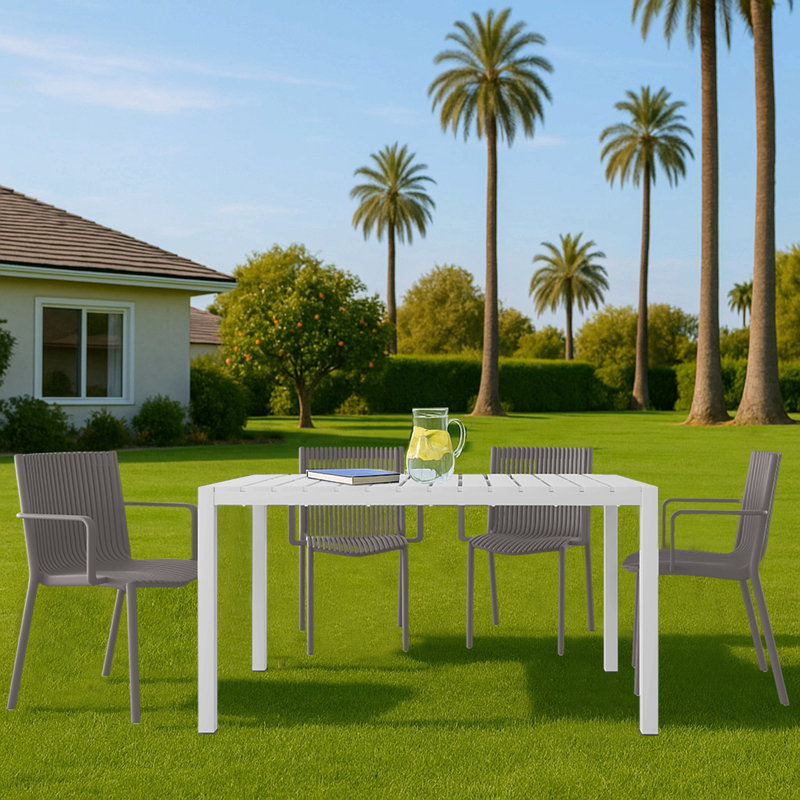 Été - Fauteuil empilable en PP 4 pièces gris chaud pour l'intérieur et l'extérieur