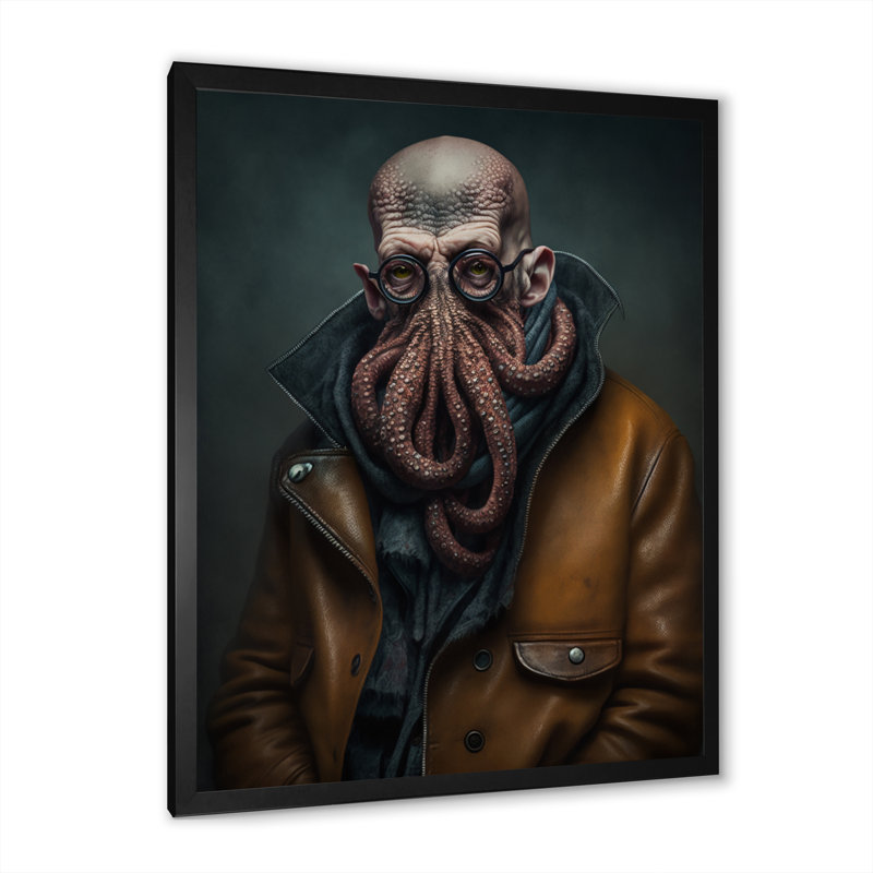 «Anthropomorphic Of Octopus Portrait II», reproduction d'art sur toile, Cadre photo noir, L 12 po x H 20 po