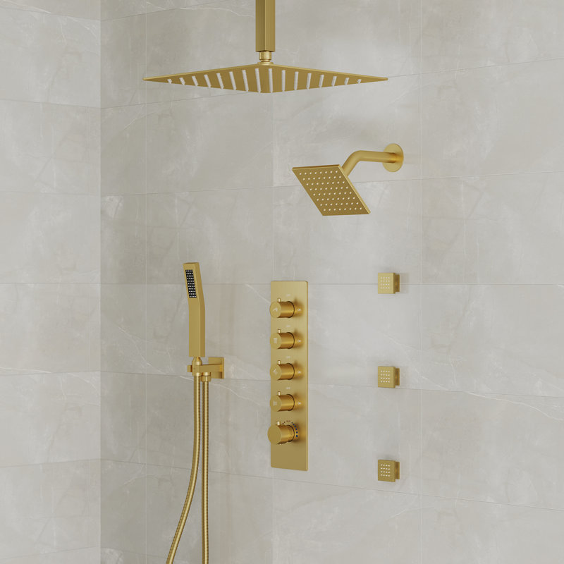 Système de pomme de douche thermostatique double, robinet de douche à pluie haute pression de 16 po avec douchette et jet pour le corps