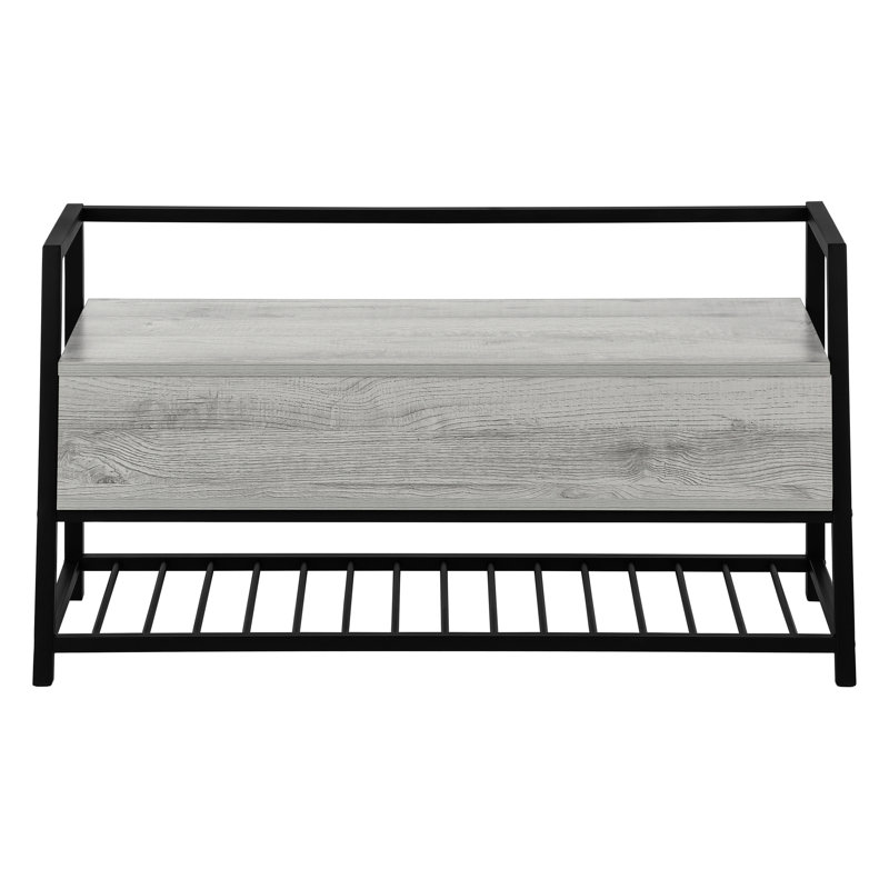Grey Laminate 42" Rectangular Hallway Bench With Black Metal Clasps Base For Entryway And