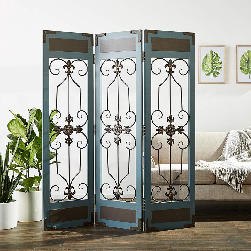 SG-261 Provence Iron Scroll 3-Panel Screen