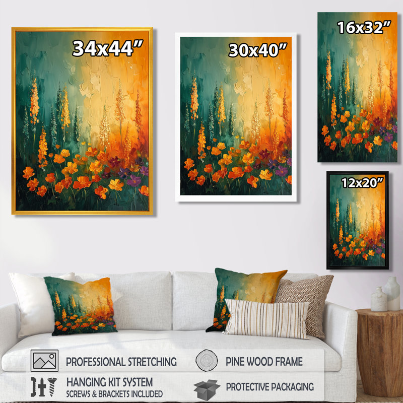Décoration murale jaune fleur sauvage tempête I - fleurs sauvages, Cadre flottant noir, H 40 po x l 30 po x P 1,5 po