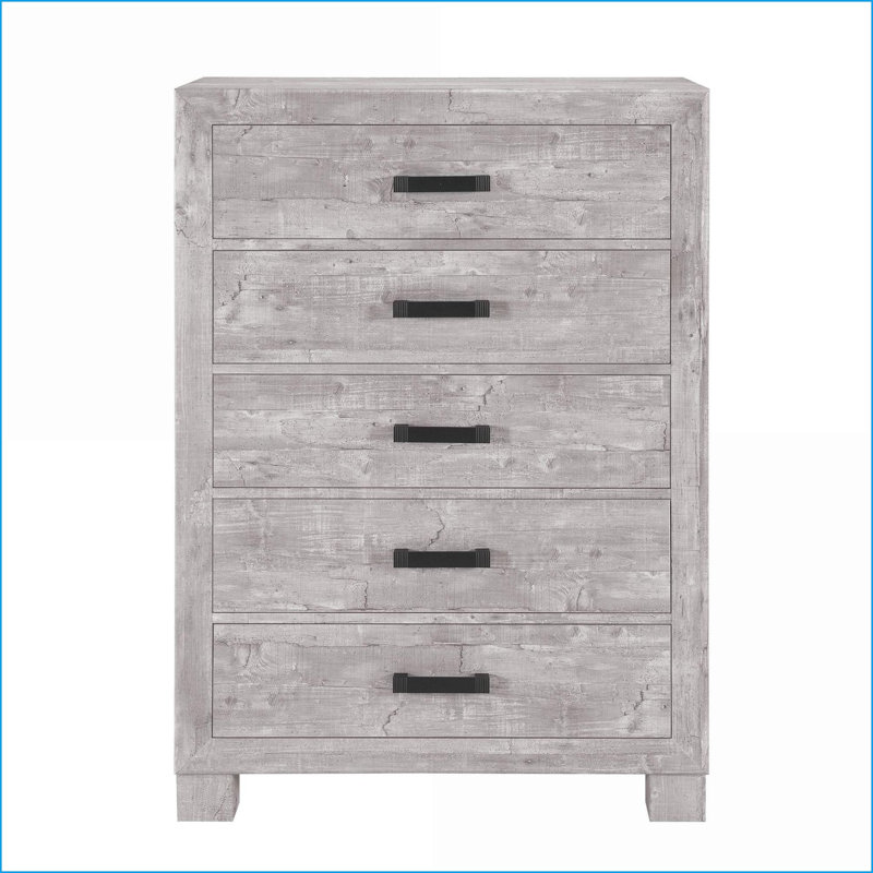 Commodes et amp; Garde-robes | Commode 5 tiroirs Farmhouse | Gris | Bois massif et panneau de fibres à densité moyenne