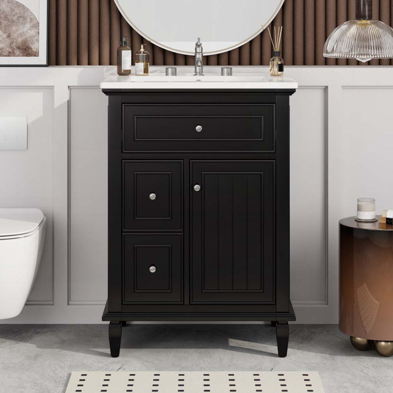 Meuble-lavabo 24 po avec lavabo en céramique, Noir