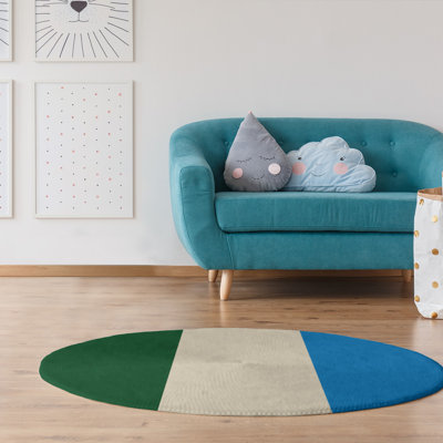 Tapis à rayures vert/crème/bleu