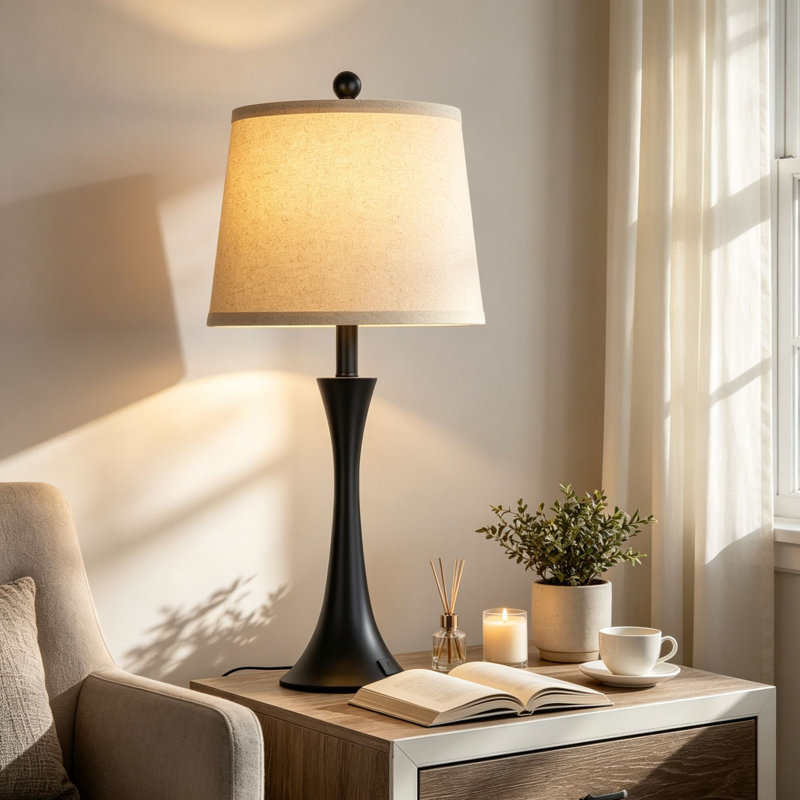 27.5" Black Bedside Table Lamps with USB & USB-C Ports, 3-Way Touch Control, Dimmable LED Bulbs Included, Black