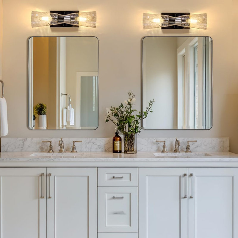 Inse Modern Rounded Rectangle Bathroom Vanity Mirror | Stainless Steel Frame, Brushed Nickel, 32" x 24"