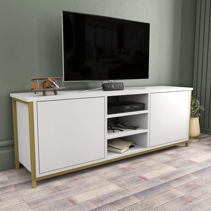 Meuble télé, Blanc / Doré
