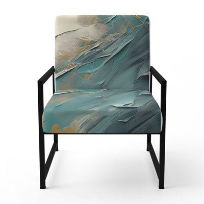 Joy of Peace Abstract Light Blue Gold Painting - Upholstered Contemporary Arm Chair, Abstract Art Accent Chair