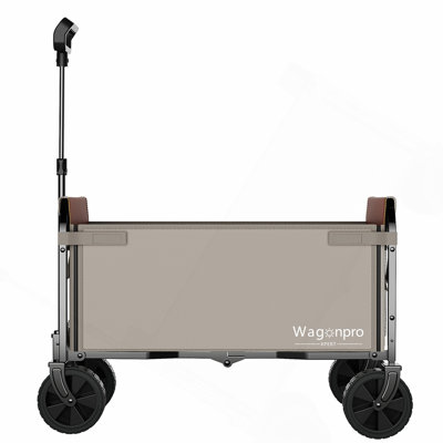 All-in-One Convertible Folding Camping Wagon Cart: Bench Seat, Storage Compartment & Included Dog Tether, Beige/Brown