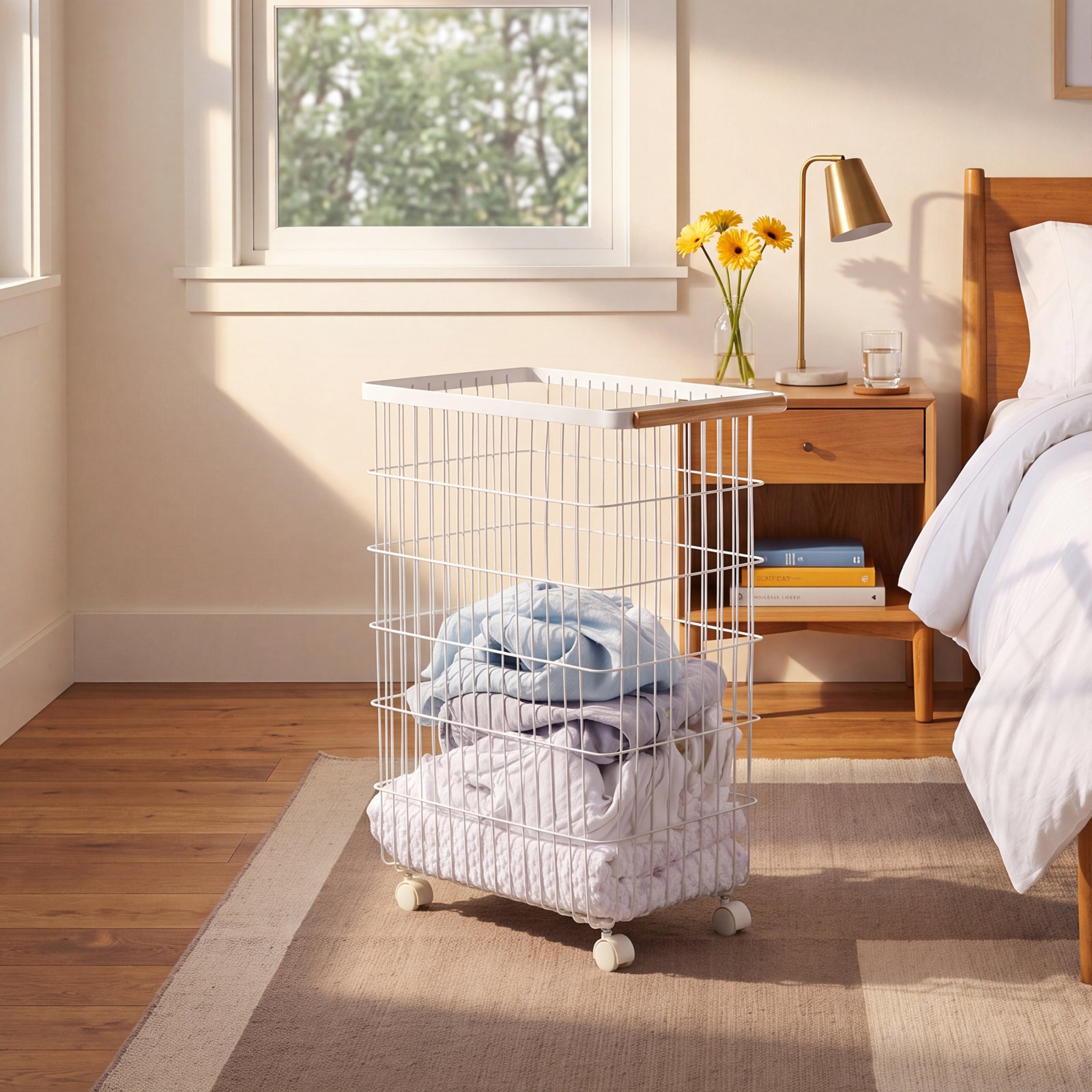 Yamazaki Home 55L Rolling Wire Laundry Basket