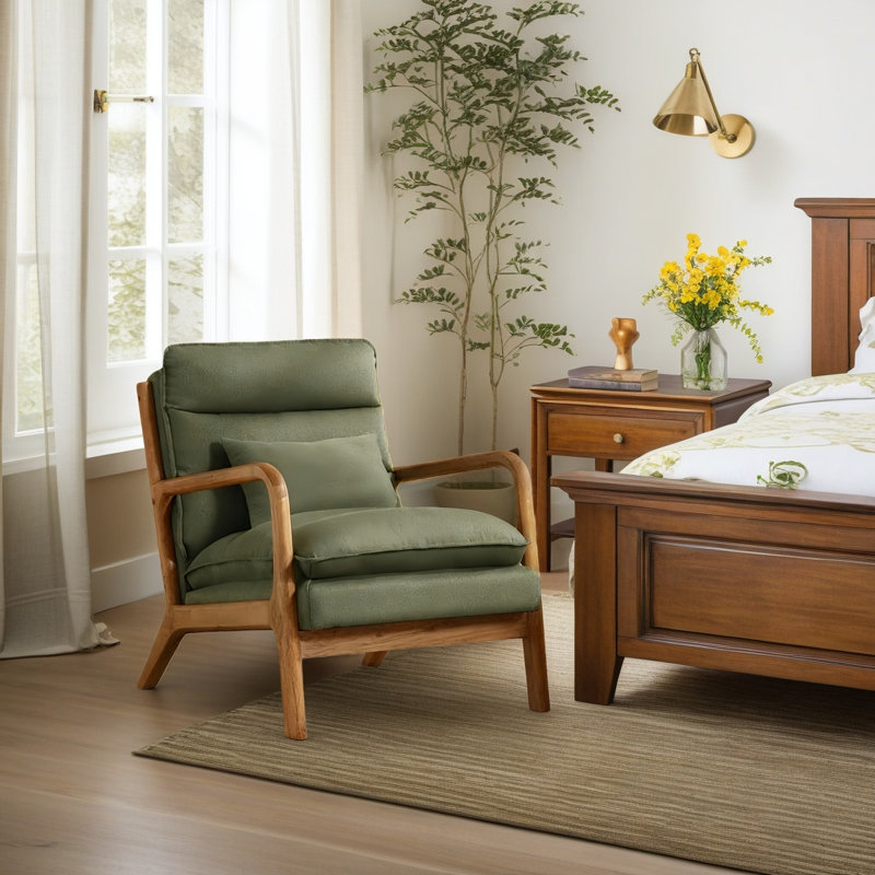 Fauteuil rembourré avec coussin lombaire Eimantas, Lin vert