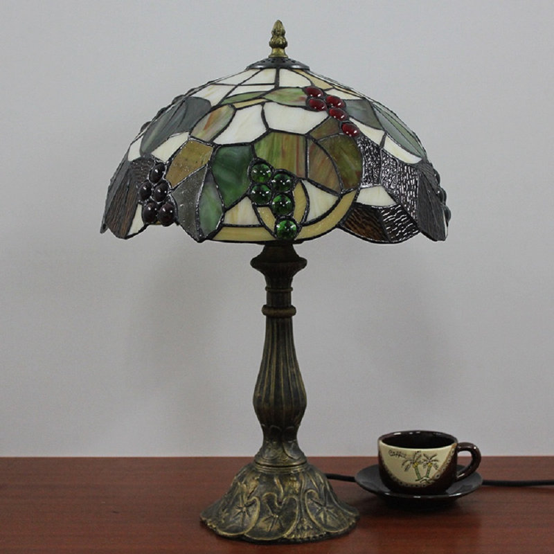 Lampe de table de chevet Tiffany E26 de 12 pouces en vitrail raisin pour chambre à coucher rétro lampe de designer rétro Art déco