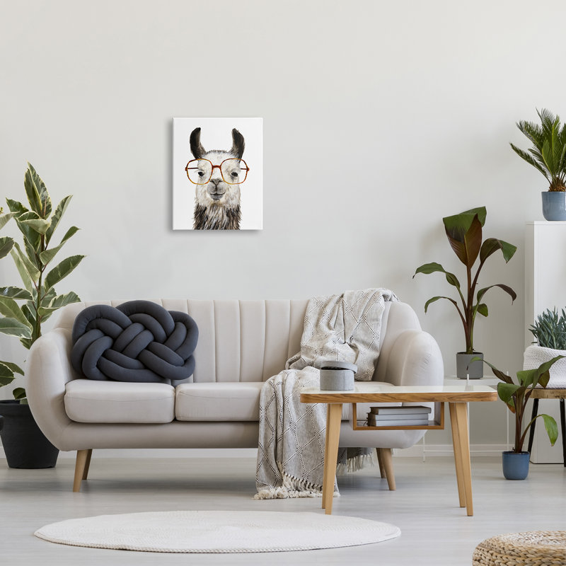 Whimsical Llama with Eyeglasses Canvas Wall Art for Kids