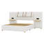 Lit plateforme tapissier en velours grand format - prises double face / ports USB, 2 coussins de chevet et tablettes de rangement-175084890