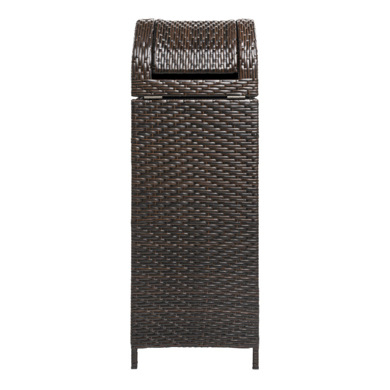 Darla All-Weather Wicker/Metal Swing Top Hideaway Outdoor Trash Can, 31.39 Gal, Brown