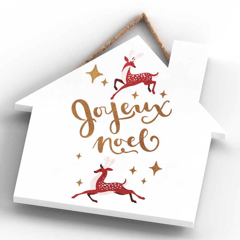 Xmas Joyeux Noel Wooden House Plaque, 9.9cm H x 9.9cm W x 0.5cm D