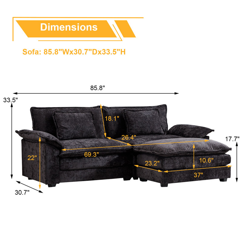 Canapés modulaires modernes pour le salon et les causeuses avec repose-pieds Dyemond, Chenille noir