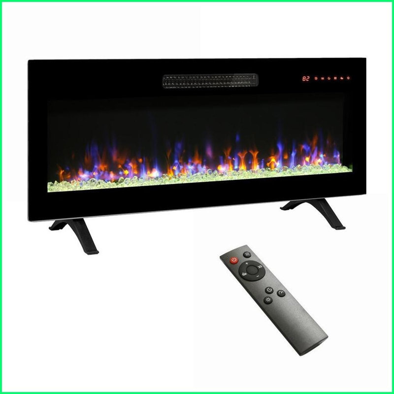 Electric Fireplace 42 Inch Ultra Thin Recessed Wall Mounted with Remote, Multi-Color Flame &amp; LED Heater | Tempered Glass+Sheet Metal+Plastic | Electric