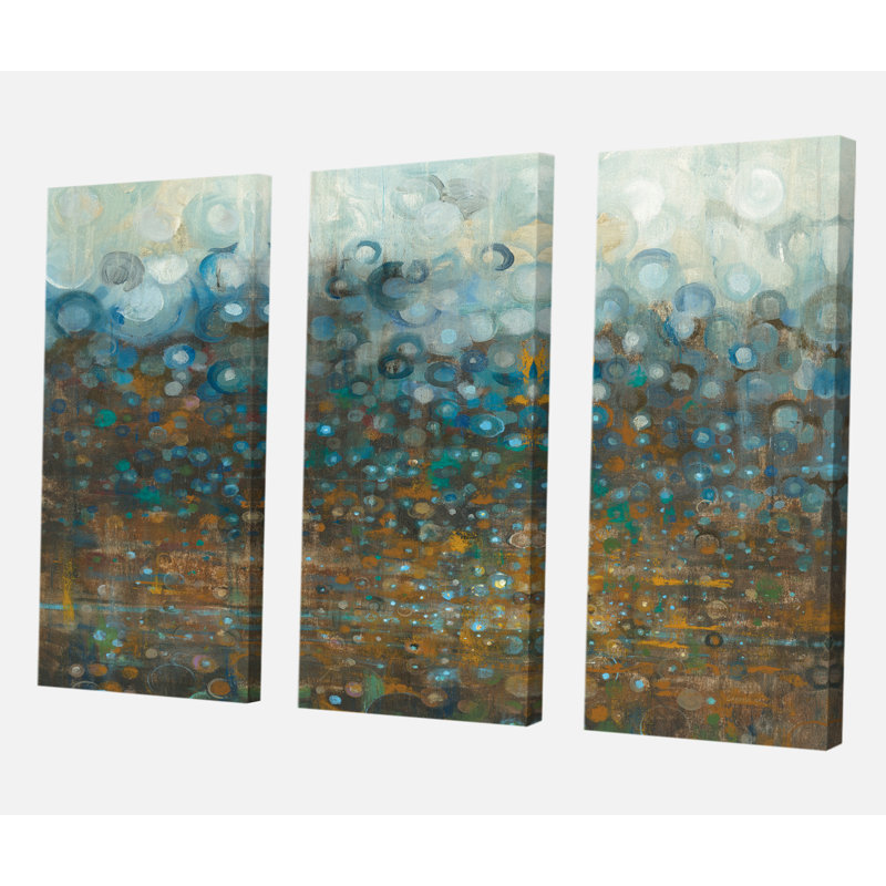 «Blue and Bronze Dots», ensemble de 3 reproductions d'art sur toile tendue, H 28 po x l 36 po x P 1 po