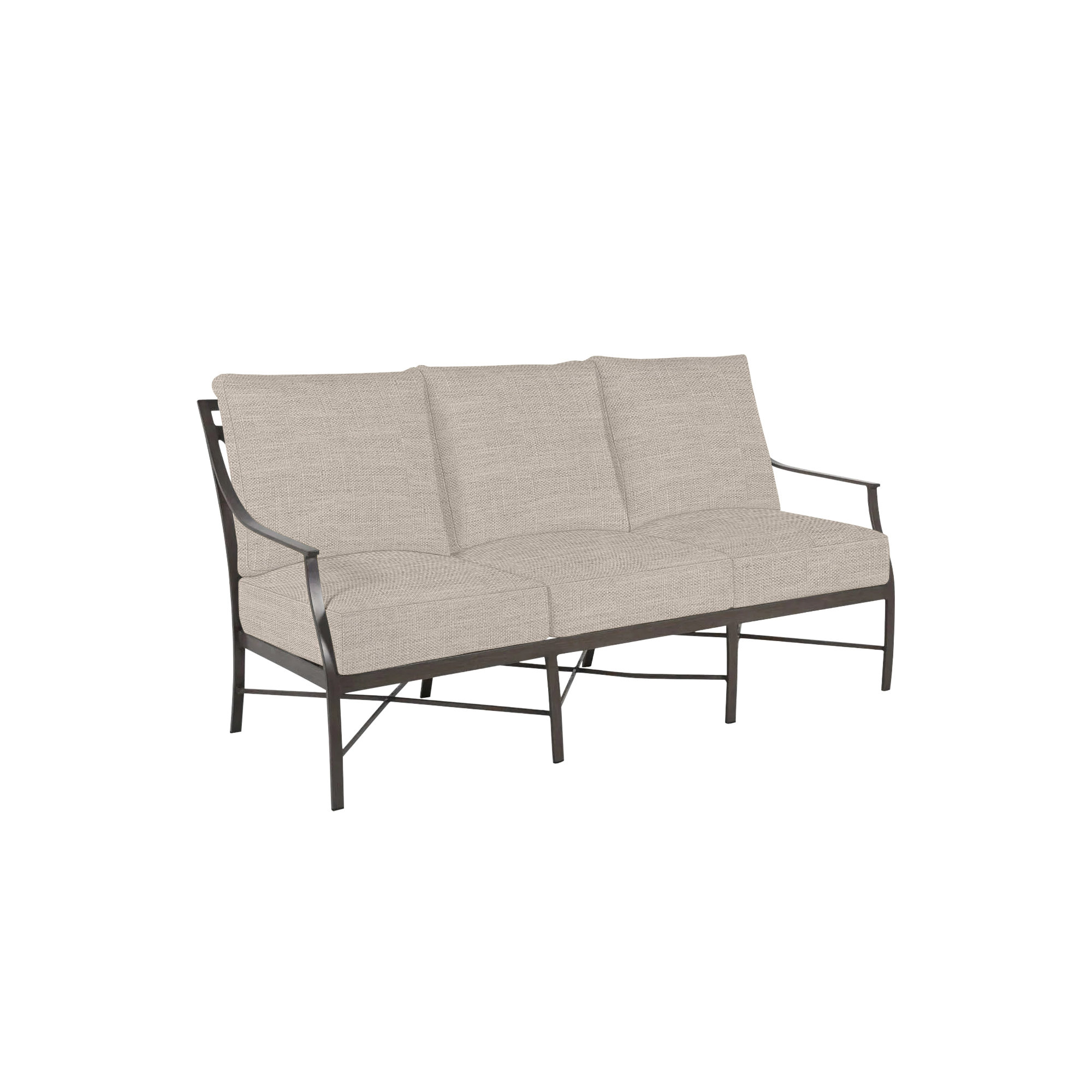 Monaco Wrought Aluminum Sloping Arms Outdoor Sofa, No Welt, Dove Sunbrella® Linen, Slate Gray