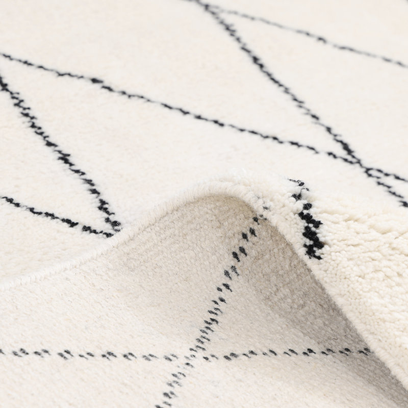 Latiya Hand Knotted Moroccan Area Rug in Gray, Rectangle 8' x 10', Ivory