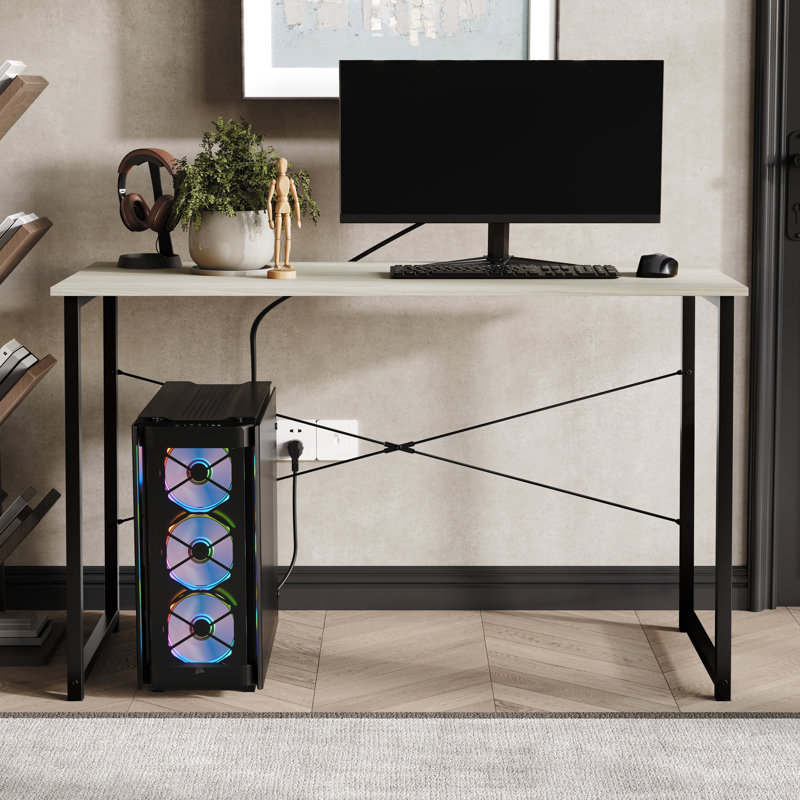 47 Inch Metal Writing Desk, 29.33" H x 47.24" W x 19.68" D, Light Gray