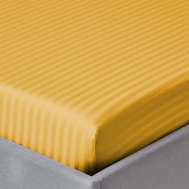 Microfiber Striped Fitted Sheet, Ochre, Single (3')