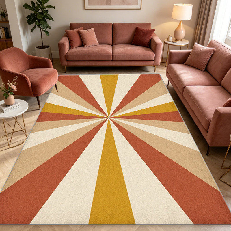 Retro Sunburst Terracotta carpet-easy to clean, machine-washable, soft and comfortable; suitable for door mats, kitchens, living rooms, bedrooms, corridors, and laundry areas. Easy to clean, durable carpet for home decoration.