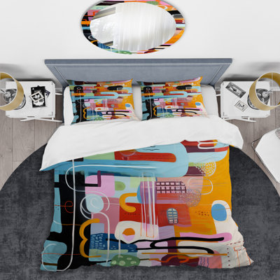 Ensemble de housse de couette géométrique Mid-Century